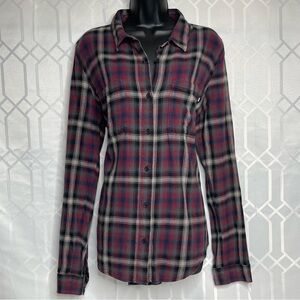 Vans Plaid Flannel Button Down 100% Cotton Burgundy Gray XL